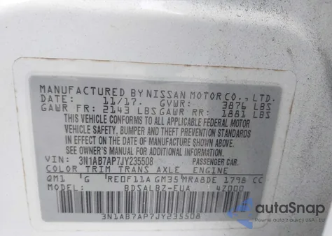 2018 Nissan Sentra S из США, поврежденный, VIN 3N1AB7AP7JY235508